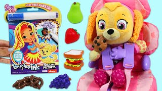 Paw Patrol Baby Skye Road Trip Snack Time & Kids Learning with Sunny Days Imagine Ink Coloring Book!