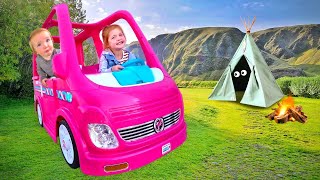 BACKYARD CAMPING!! Adley and Baby Niko ride the Barbie Dream Camper on the ULTIMATE Adventure!