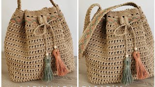 Aryalara Tasarım İmzalı Kağıt İpten Ağzı İşlemeli Torba Çanta Yapımı #bag #kağıtipçanta #crochetbag