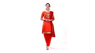 EthnicJunction Women's Chanderi Dress Material (EJ3002-Peacock Orange)