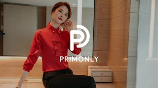 เสื้อทำงานผู้หญิงแต่งโบว์ระบายคอปกแขนยาว - PRIMONLY