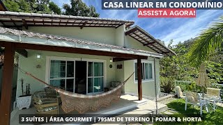 CA0858 | Casa linear com 3 suítes em condomínio com lazer completo