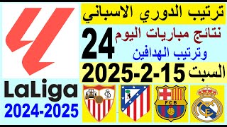 ترتيب الدوري الاسباني وترتيب الهدافين الجولة 24 السبت 15-2-2025 - تعادل ريال مدريد و تعادل اتليتكو