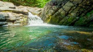 4k Mountain River by waterfall in rocks. Turquoise Water flowing Sounds. White noise for Sleeping.