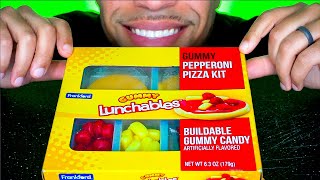 ASMR GUMMY LUNCHABLES PIZZA GUMMIES EATING CANDY SOUNDS MUKBANG