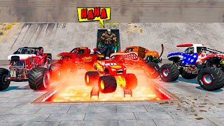 4 MONSTER TRUCKS VS Lightning McQueen LAST MOMENT #046 N BeamNG drive