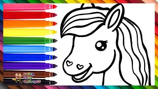 How To Draw A Horse Head 🐴 Drawing And Coloring A Cute Horse 🐎🌈 Drawings For Kids