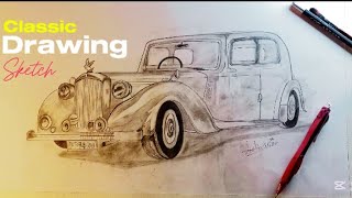 Drawing The 1940s Vintage Classic Car | Drawing In Timelapse | Vintage Cars Drawing