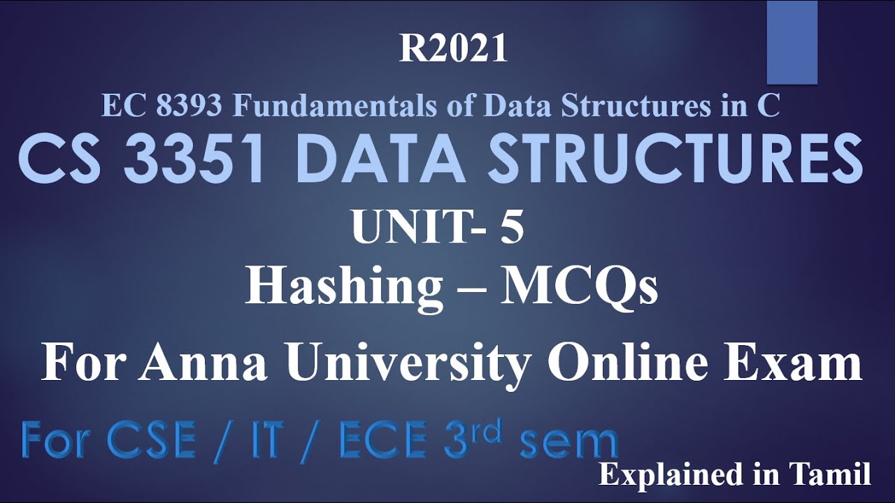 CS3351 DATA STRUCTURES / UNIT 5 / HASHING/ MCQs For Anna University ...