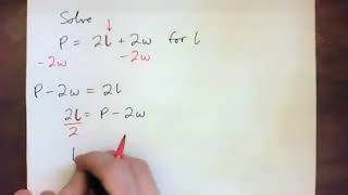 Solve the Formula P = 2l + 2w for l
