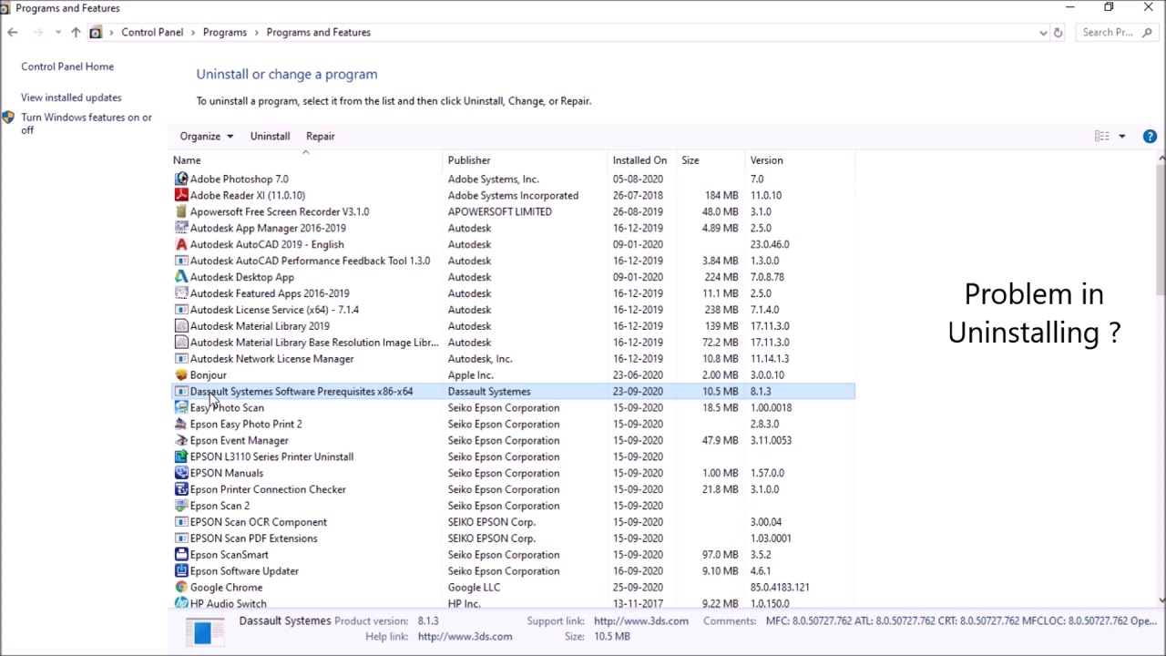 Uninstalling Catia Dassault Systems Software Prerequisites X86-x64 ...