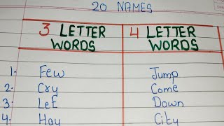 three letter and four letter words/ 20 three letter words/ 20 Four Letter Words/ learn phonics