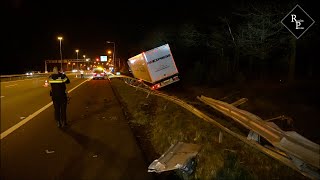 Vrachtwagen ramt auto met pech op A58 Oirschot