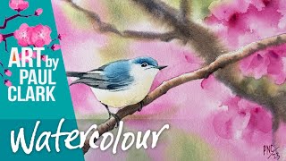 How to Paint Spring Blossom with a Little Bird in Watercolour