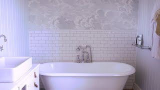 Bathroom Of Dreams With Cloud Wallpaper In This Swedish Wooden Villa