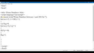 Displaying Prime numbers between 1 and 100 using Javascript