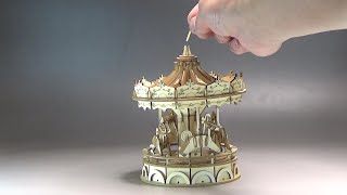 組みあがっていく様子を眺めるだけ動画 Robotime つくるんです ３Dウッドパズル メリーゴーランド