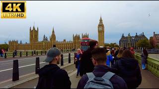 4K Central London Walk Through (Waterloo, London Eye, Big Ben, Parliament, Central London) 60FPS