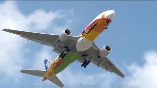 中央防波堤の上空を通過する飛行機