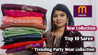 Top 10 ❤️Meesho saree haul | Party Wear Silk Saree  / Ready to wear saree / Sequence saree haul