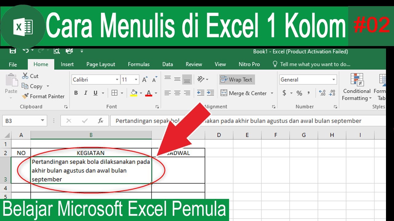 Belajar Microsoft Excel 2# Cara Menulis Di Excel Dalam Satu Kolom - YouTube