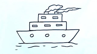 Ship Drawing Easy for Beginners, How to Draw a Ship with Some Lines, Simple Ship Line Drawing