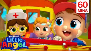 Wheels on the Yellow Bus 🚌 Bingo and Baby John | Little Angel Nursery Rhymes and Kids Songs