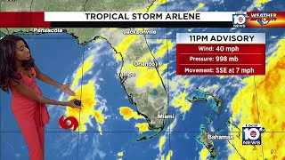 Tropical Storm Arlene's moisture to cause afternoon T-storms