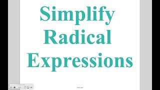 Algebra - Lesson 8-5: Simplify Radical Expressions