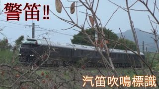 【警笛‼】 『TWILIGHT EXPRESS 瑞風』山陰本線 試運転 (下り) 荘原～直江間 気笛吹鳴標識