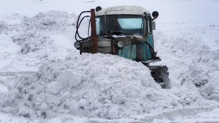 ДТ-75, чистим от снега площадку под разгрузку леса.