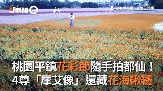 桃園平鎮花彩節隨手拍都仙！　4尊「摩艾像」還藏花海鞦韆