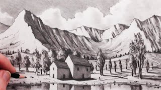 How to Draw a Landscape and a House: Quick Pencil Sketch