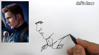 ONE LINE DRAW , how to draw CAPTAIN AMERICA with one line