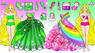 DIY Paper Doll - Pink VS Green Makeup And Dress Up Contest Challenge  Barbie Transformation Handmade