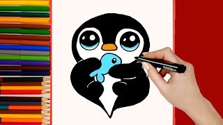 Cómo dibujar un PINGÜINO Kawaii fácil. How to Draw a Cute Penguin Easy