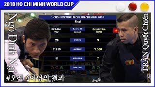 [2018 호치민 3쿠션 월드컵] Final / 트란 퀴엣 치엔 TRẦN Quyết Chiến vs 응고 딘 나이 Ngô Đình Nại / 응고딘나이의 하이런 파티 / (1/2)