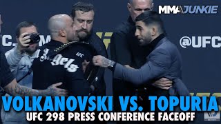 Ilia Topuria Puts Hand on Alexander Volkanovski's Title at First Faceoff | UFC 298