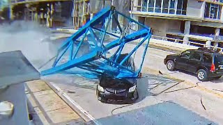 Driver Narrowly Escapes Death After Crane Falls on Car