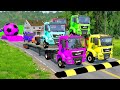 TRANSPORTING PIXAR CARS & FRUITS WITH COLORED & JOHN DEERE vs CLAAS vs TRACTORS - BeamNG.drive #983