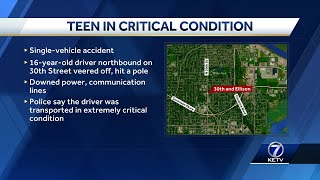 Omaha police say single-vehicle crash knocks down power lines, sends teen to hospital in extremel...