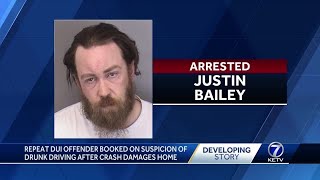 Repeat DUI offender booked on suspicion of drunk driving after crash damages home