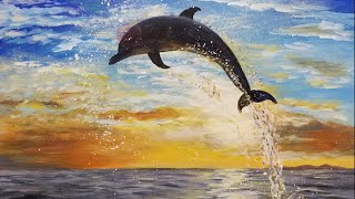 Easy Dolphin Sunset Seascape Acrylic Painting LIVE Instruction
