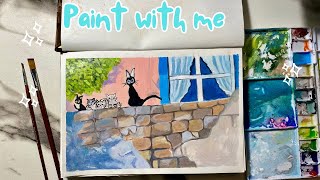 Paint with Me: Kiki's Delivery Service Scene | Art Vlog | Relaxing Gouache Painting Tutorial