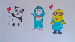 How To Draw Panda,Doraemon,Minion Step by step | Panda ,Doraemon , Minion Drawing |  Easy Drawing
