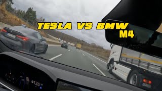 Cheapest Tesla Model S vs BMW G82 M4 on German autobahn!