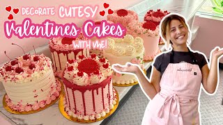 Satisfying Cake Decorating ASMR | Decorate Valentines Cakes With Me! [No Talking] [No Music}