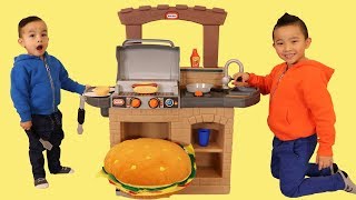 Kids Pretend Play Cooking A Giant Burger BBQ Playset Fun With CKN