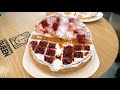 amazing whipped cream bomb waffle apple jam waffle strawberry jam waffle korean street food