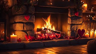 🔥 Romantic Fireplace Ambience – Cozy Valentine’s Night with Crackling Fire, Candles \u0026 Heart Decor